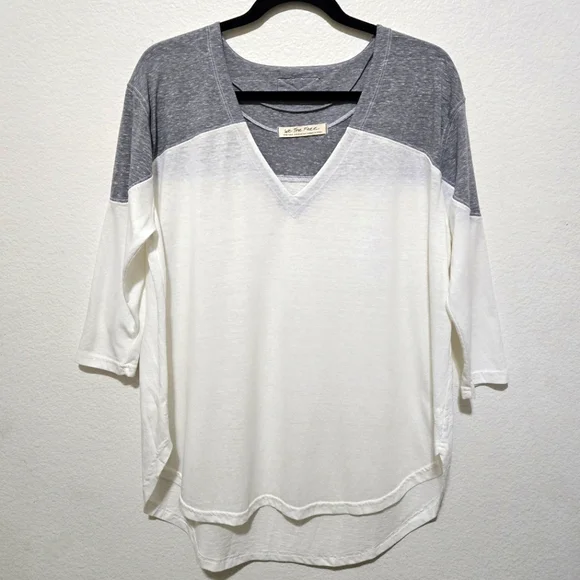 WE THE FREE Oversized Raglan Sleeve Tee V-Neck Gray White Size Extra Small - Picture 10 of 10